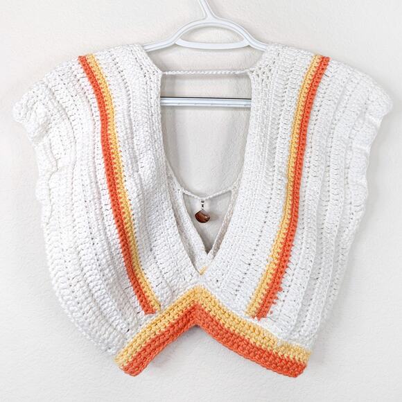 Handmade Deep V Crochet Knit Top Open Back Padded Bra Boho Beachy Festival L/XL - Picture 3 of 5